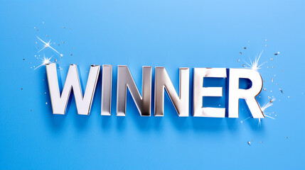 Aufkleber - Winner text graphic shining with sparkle effect on bright blue background