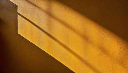 Poster - Warm Golden Wall with Diagonal Sunlight and Shadows, Minimalist Textured Background for Design and Mood Concepts, Highlighting Abstract Play of Light in Photography, Zen and Calm Ambience