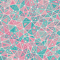 Poster - Abstract template background. Compact triangles size. Multiple repeated inner triangles. Multicolored style. Repeatable pattern. Elegant vector tiles. Seamless vector illustration.