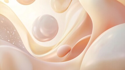 Poster - Smooth, pastel-colored fluid shapes float and mix gently, creating a calming and elegant abstract background with a touch of delicate texture