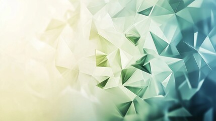 Poster - Green and yellow polygonal facets converge, creating a dynamic, textured background with a gradient of light and shadow