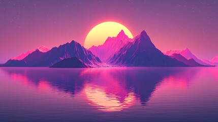 Aufkleber - The neon lights and stars of a cyberpunk mountainscape