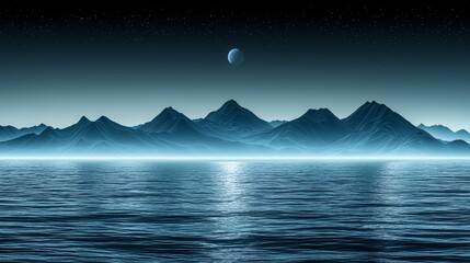 Aufkleber - The landscape of a cyberpunk mountain is lit with stars and neon lights