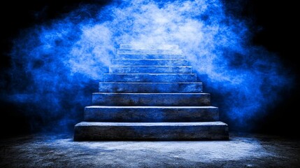 In this 3D rendering, we see a steamy tunnel with smoke, a corridor with blue fluorescent lights, and no people. There is an abstract background, elements for banners, posters, and templates.