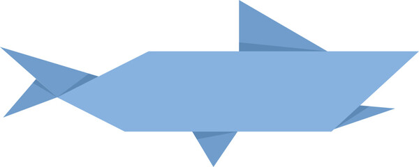 Poster - simple blue origami fish is swimming toward the left of the frame against a white background