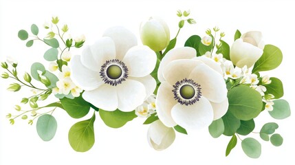 The wreath features white flowers in a watercolor frame to create an elegant look for the winter