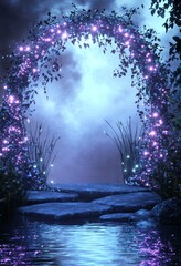 Wall Mural - in this futuristic sci-fi concept, the image features glowing terrain, vertical light beams, and vib