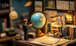 © jambulart - A miniature scene with a globe, a man, and books.
