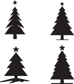 Festive Christmas Tree Silhouettes in Black and White Vector Collection