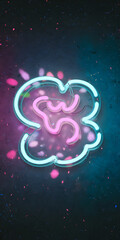 Neon pink and blue cloud shape sign on a dark grunge background  perfect for modern design projects   