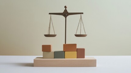 Poster - A meaningful depiction of social equity, featuring a set of scales balanced with diverse blocks of varying textures and colors, Symbolizing the adjustment needed to achieve fairness