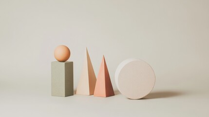 Poster - A minimalist arrangement of diverse abstract shapes creating a harmonious pattern on a plain background, Reflecting unity and diversity, photography style