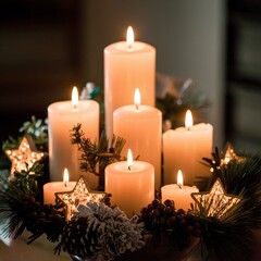 Christmas candles decorating the table