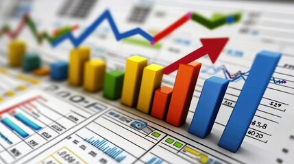 Poster - Colorful Data Visualization with Rising Graphs and Charts