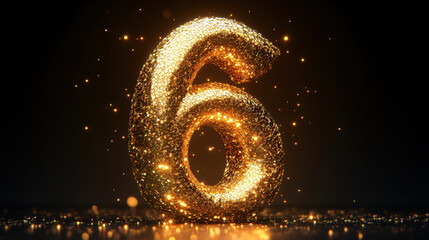 Poster - 3D Golden Number 6 with Sparkling Effect for Elegant Design Concepts