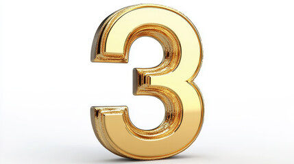 Poster - Shiny Golden 3D Number Three Isolated on White Background for Decorative Design