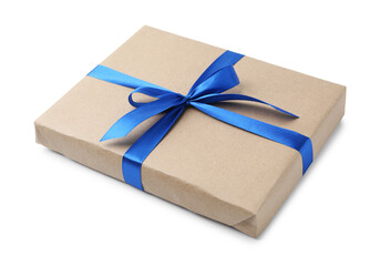 Poster - Gift box with blue bow isolated on white