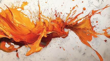 Poster - Dynamic Splash of Orange and Yellow Paint on Canvas