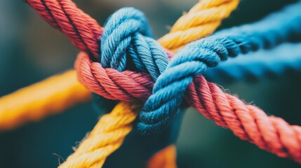 Aufkleber - A network of intertwined threads in different shades forming a resilient fabric, Metaphorizing the interconnectedness and strength of diverse viewpoints, photography style