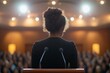 © Anupam - Businesswoman public speaking behind the podium, Generative AI