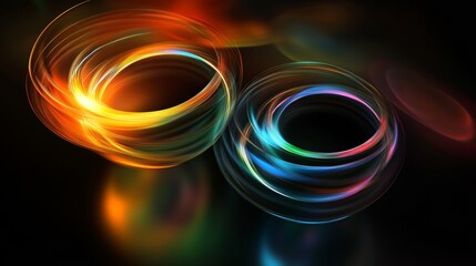 Poster - Colorful, glowing abstract geometry composition with reflections that mimics Stock deep learning. Depth of field effect applied.
