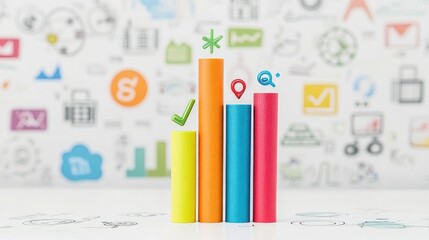 Poster - Colorful Bar Graph with Icons on a Light Background