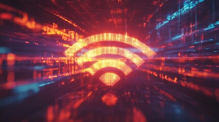 Poster - Vibrant Digital Wi-Fi Symbol on Abstract Background