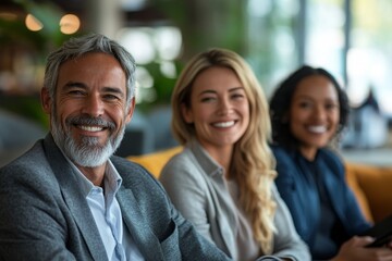 Happy executives sitting together on sofa, Generative AI