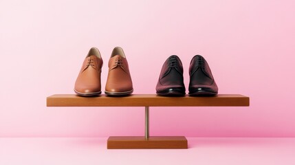 Poster - A powerful metaphor for gender equality, showing an equal number of shoes for men and women on a balanced scale, Representing equal opportunity across genders