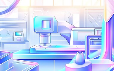 Poster - Futuristic manufacturing facility featuring advanced machinery and vibrant colors in a sleek, modern design