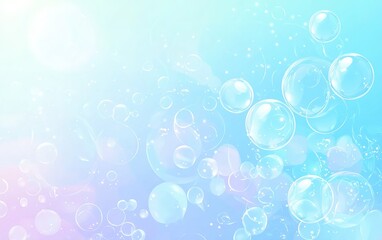 Poster - Soft pastel background with bubbles floating in a serene atmosphere during daylight, creating a whimsical and dreamy effect
