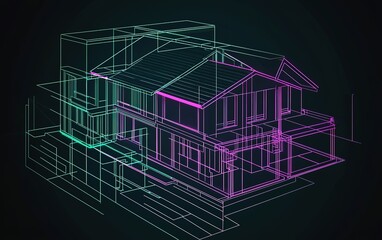 Poster - 3D architectural rendering of a modern house design showcasing detailed structural elements and innovative layout concepts