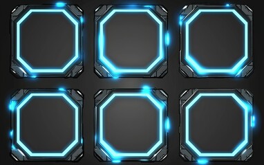 Poster - Futuristic interface with illuminated hexagonal panels arranged in a grid on a dark background