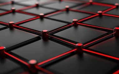 Poster - Abstract geometric design featuring a dark grid with glowing red lines and metallic nodes in a modern aesthetic