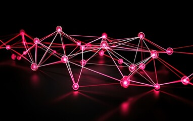 Poster - Abstract representation of a network with glowing nodes and connections in vibrant pink and white on a dark background