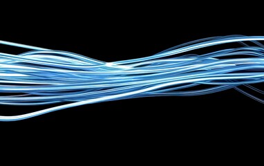 Poster - Abstract blue light trails flow dynamically against a black background, creating visually striking patterns and textures