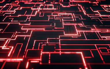 Poster - Abstract digital circuit design with glowing red lines on a dark background showcasing modern technology and innovation