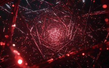 Poster - Exploring a vibrant, intricate 3D structure glowing with red lights in a dark and abstract digital space
