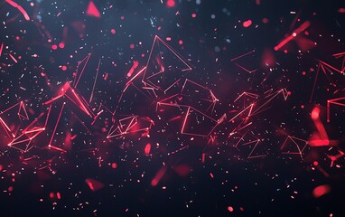 Poster - Dynamic red geometric shapes breaking apart in a dark space background creating an abstract visual effect during a digital design concept
