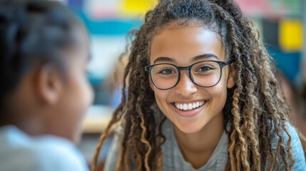 Wall Mural - Teacher happy to help student, Generative AI