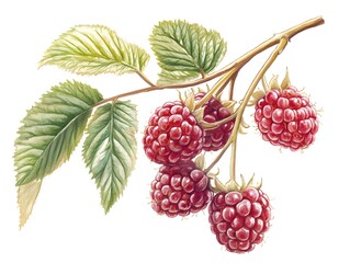 Wall Mural - Ripe raspberry raspberry fruit plant white background