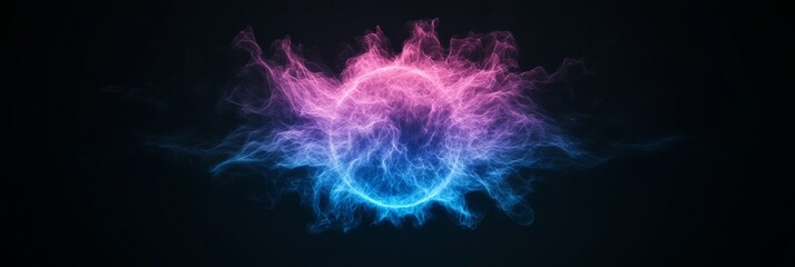 abstract orb-shaped with a blue and purple particle energy burst visual effect, layer overlay isolated on black and alpha transparent 