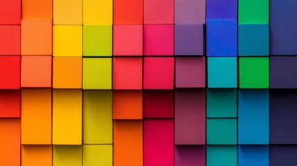 Poster - A spectrum of color blocks arranged in a staggered pattern, metaphorically representing the spectrum of human experiences and identities, minimalist style
