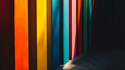 Poster - A spectrum of vertical bars in a gradient of colors, representing the range of human experiences and the inclusivity of equitable practices, minimalist style