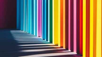 Poster - A spectrum of vertical bars in a gradient of colors, representing the range of human experiences and the inclusivity of equitable practices, minimalist style