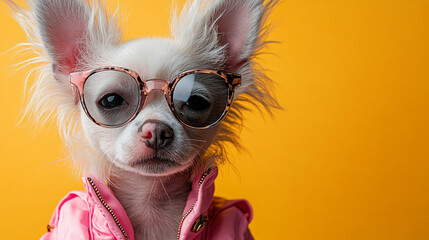 Beautiful stylish fashionable dog on a colored background