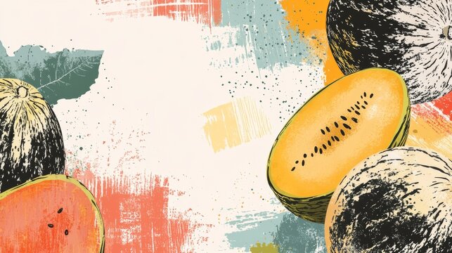 Modern abstract minimal style hand-drawn melons, vector illustration