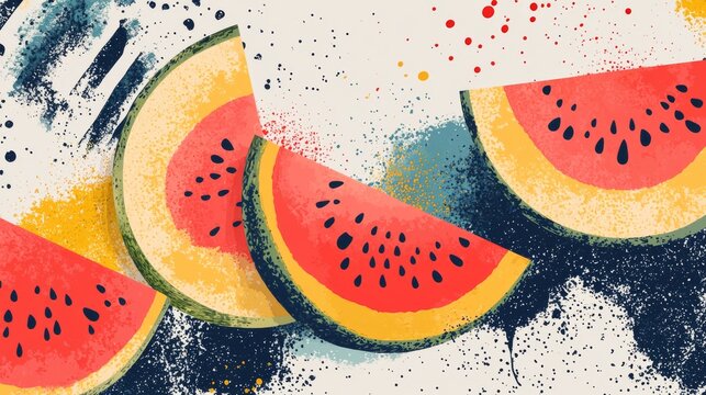 Modern abstract minimal style hand-drawn melons, vector illustration