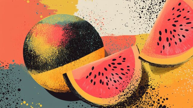 Modern abstract minimal style hand-drawn melons, vector illustration