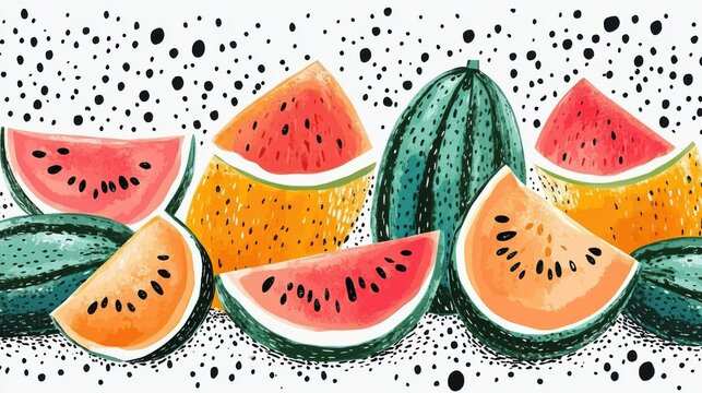 Modern abstract minimal style hand-drawn melons, vector illustration
